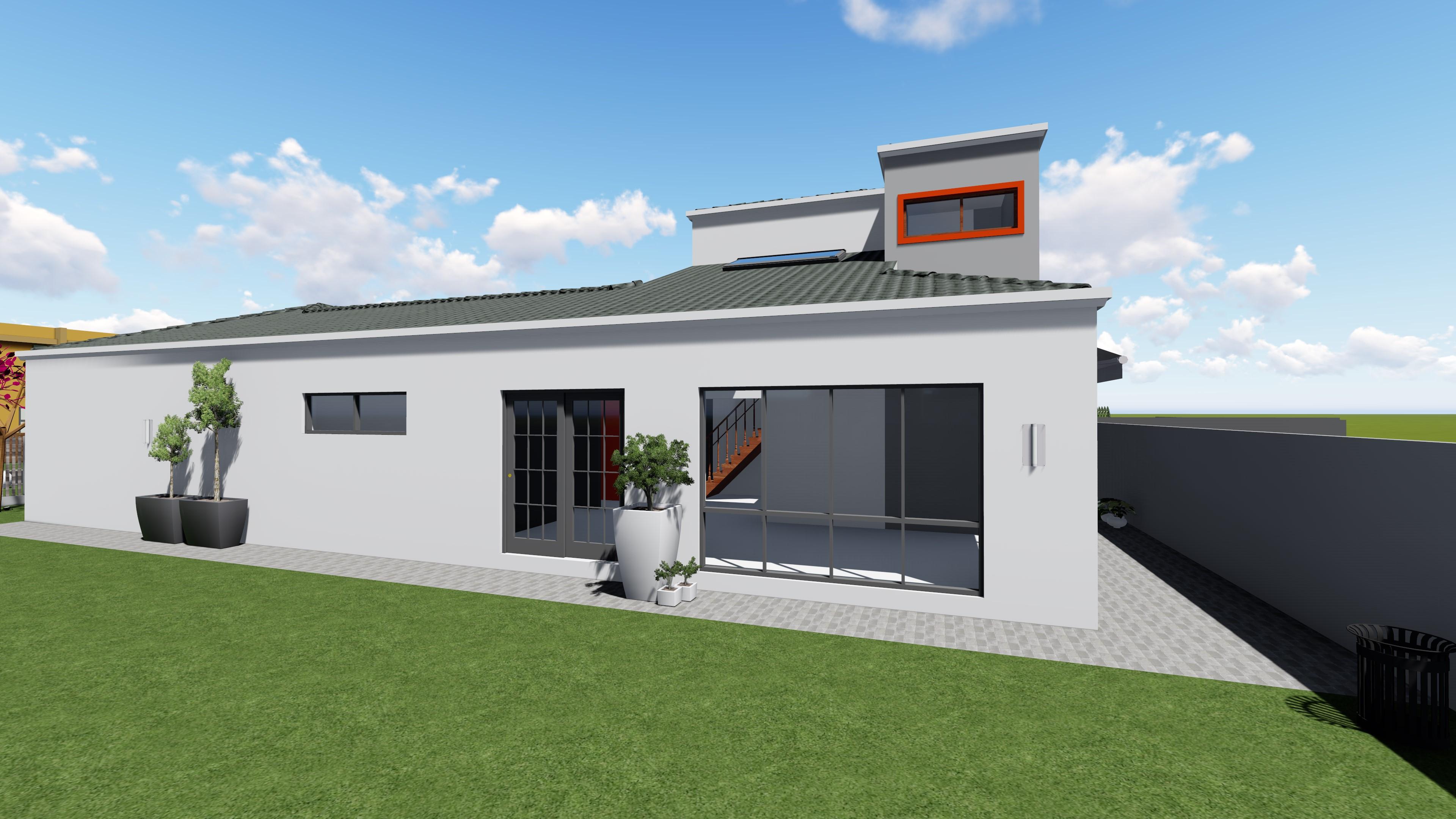 Morden double-storey residential house with glazed living area